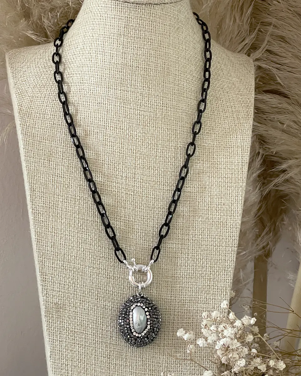 Collar Dije Nácar circones  eslabones Grafito Black 5
