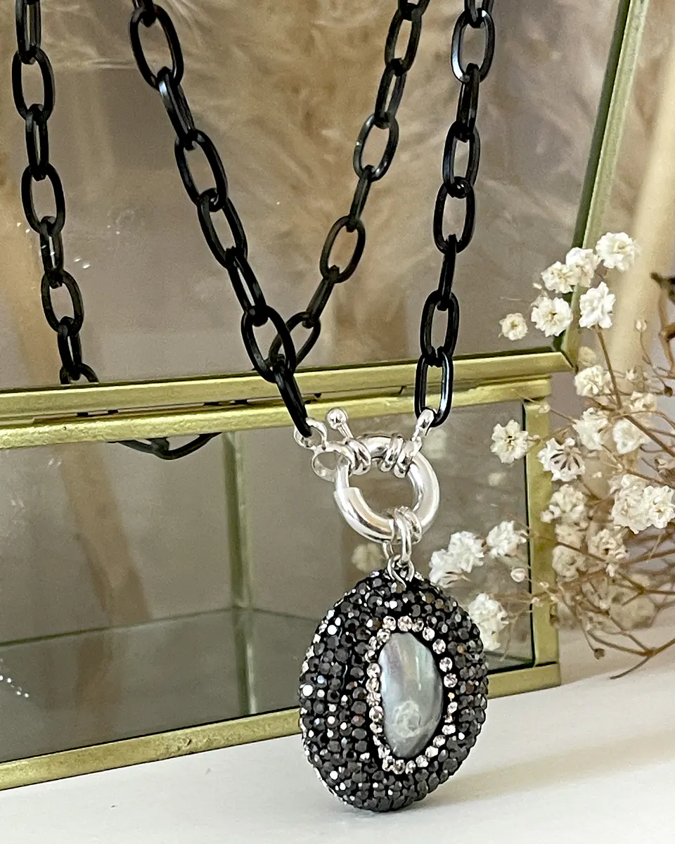 Collar Dije Nácar circones  eslabones Grafito Black 6