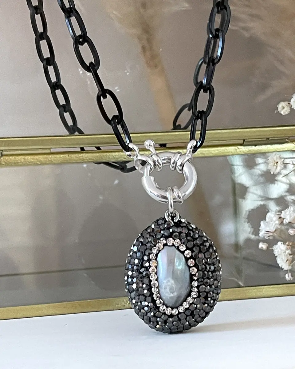 Collar Dije Nácar circones  eslabones Grafito Black 4