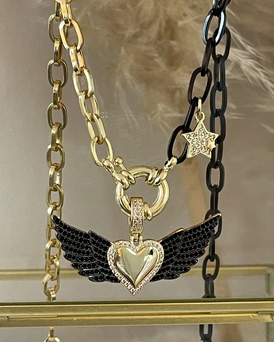 Collar Corazón Alado Black & Gold 3