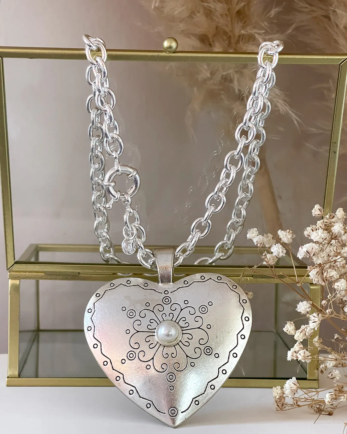 Collar Maxi Corazon Silver eslabones ovalados  2