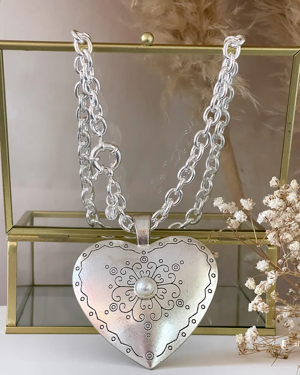 Collar Maxi Corazon Silver eslabones ovalados  2