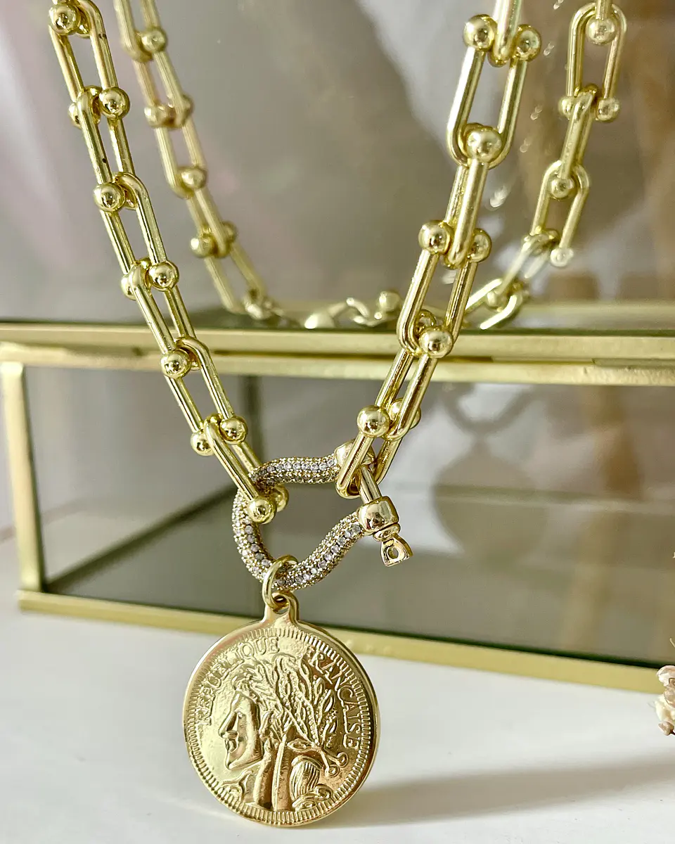 Collar Medalla Francesa Eslabones Tiffany conector Luxury gold 2