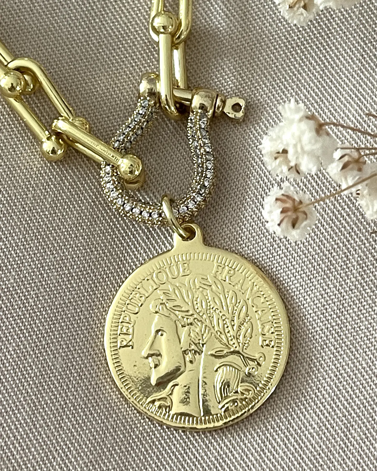Collar Medalla Francesa Eslabones Tiffany conector Luxury gold 4