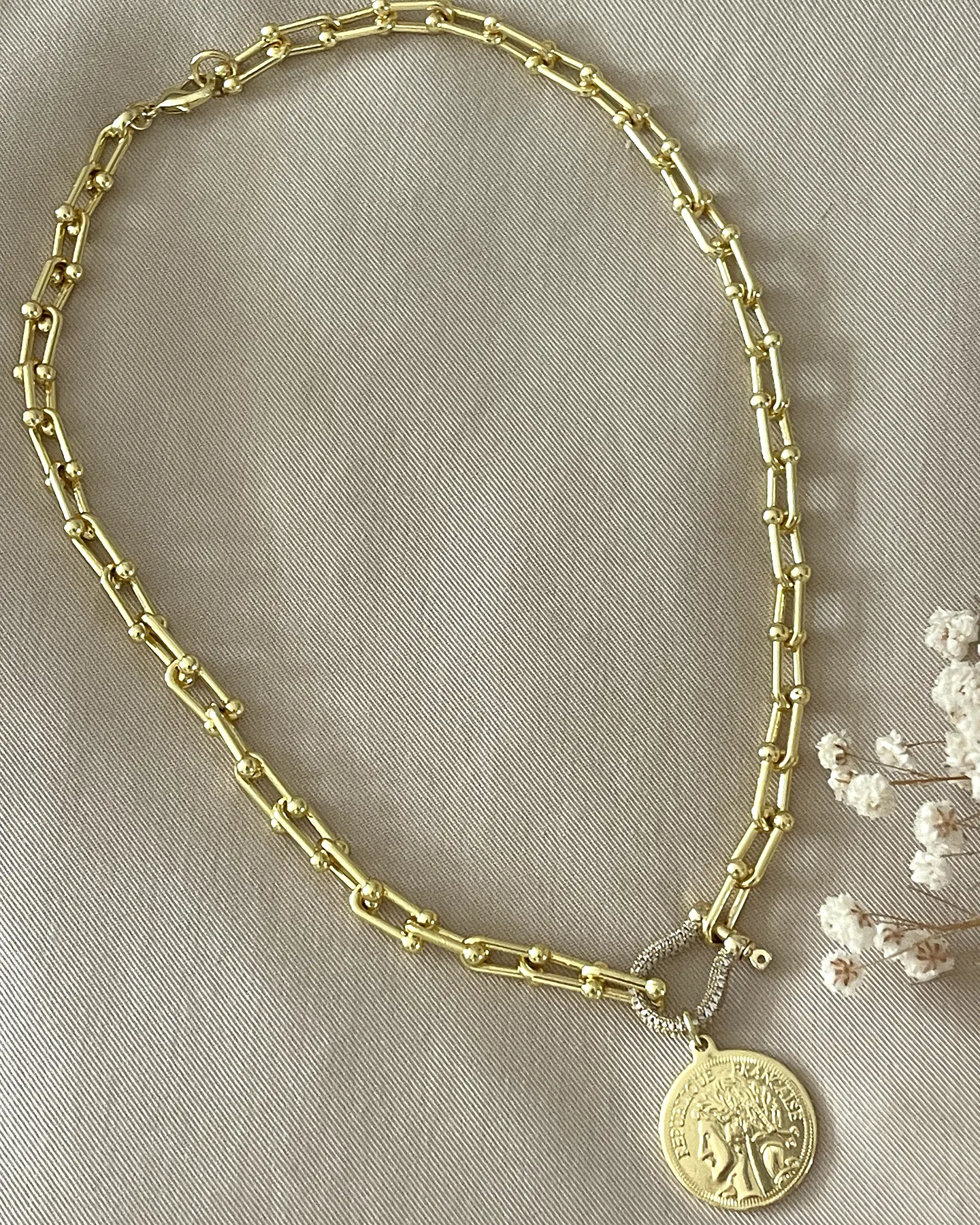 Collar Medalla Francesa Eslabones Tiffany conector Luxury gold 3