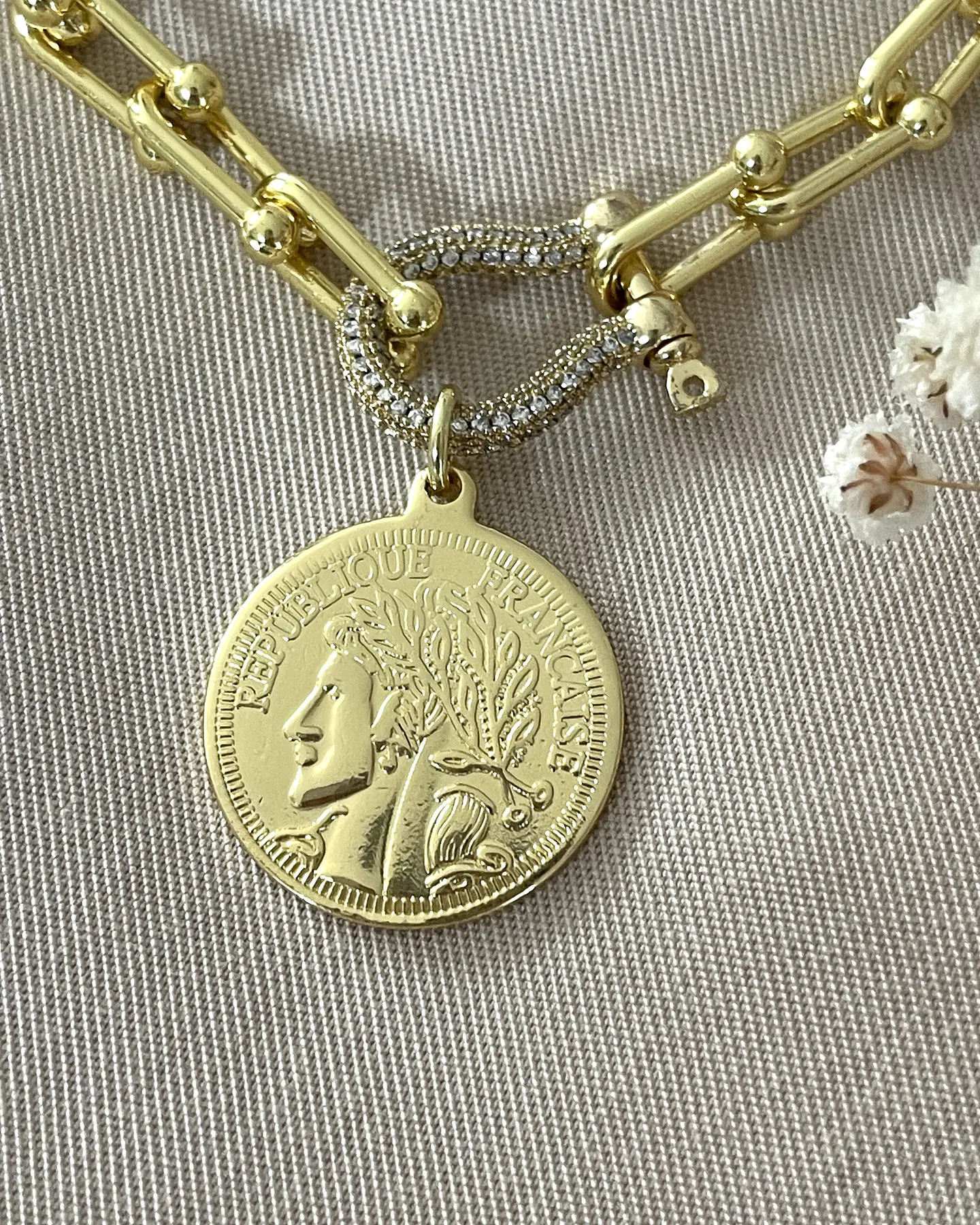Collar Medalla Francesa Eslabones Tiffany conector Luxury gold 6