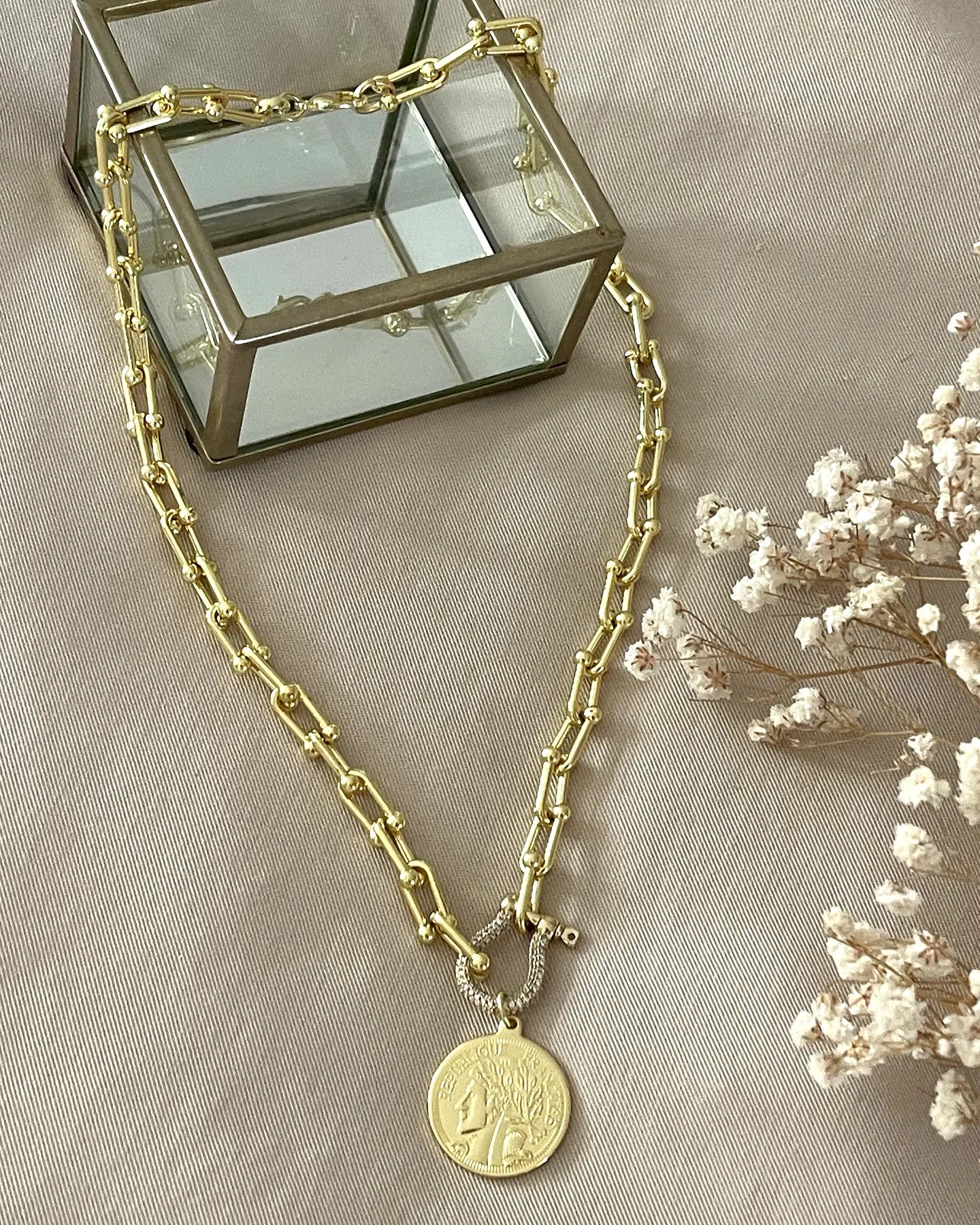 Collar Medalla Francesa Eslabones Tiffany conector Luxury gold 7
