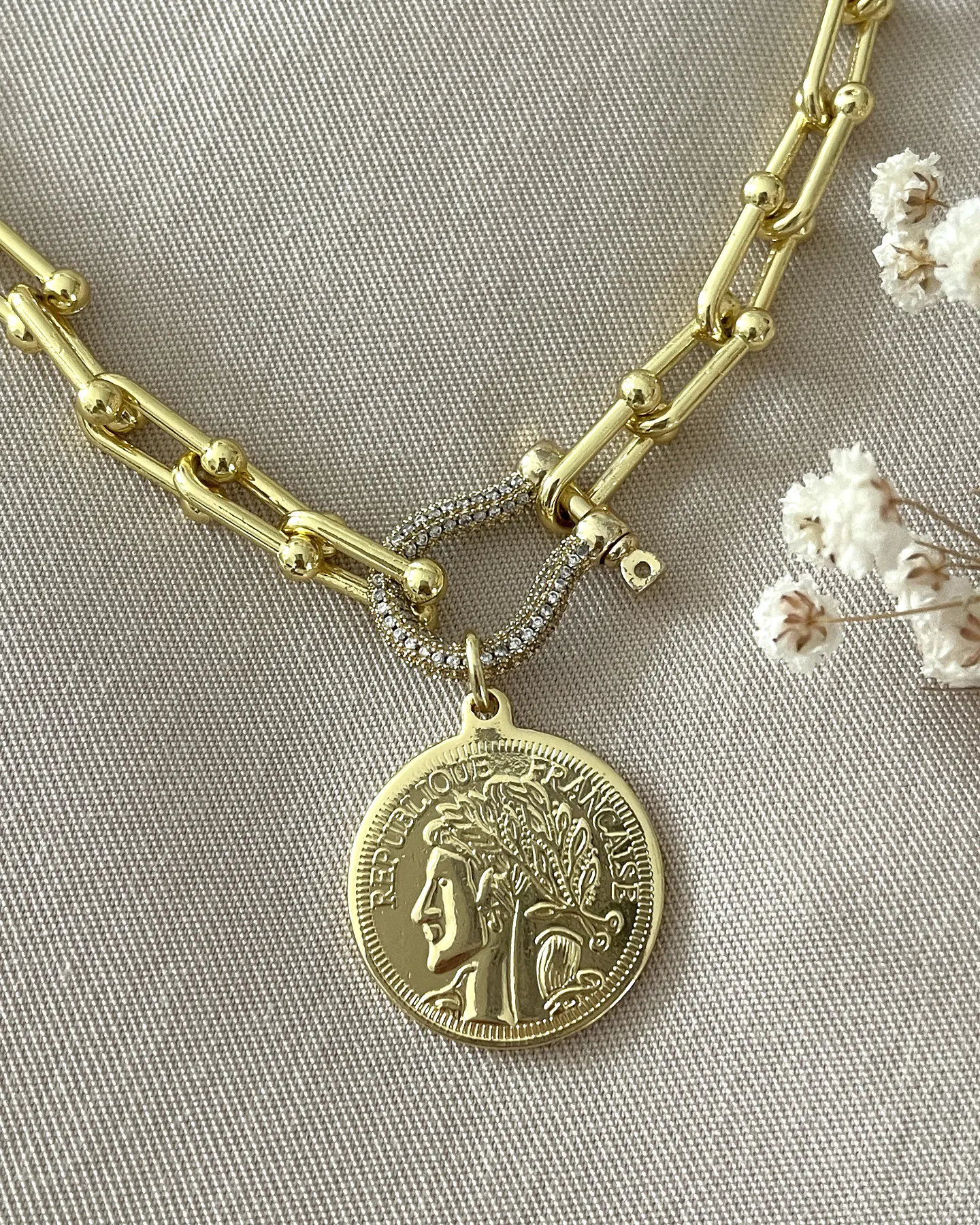 Collar Medalla Francesa Eslabones Tiffany conector Luxury gold 8