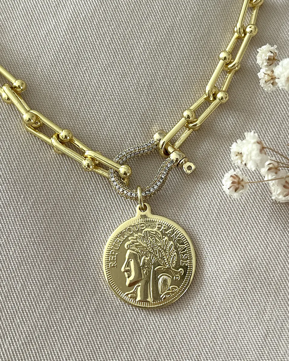 Collar Medalla Francesa Eslabones Tiffany conector Luxury gold 8