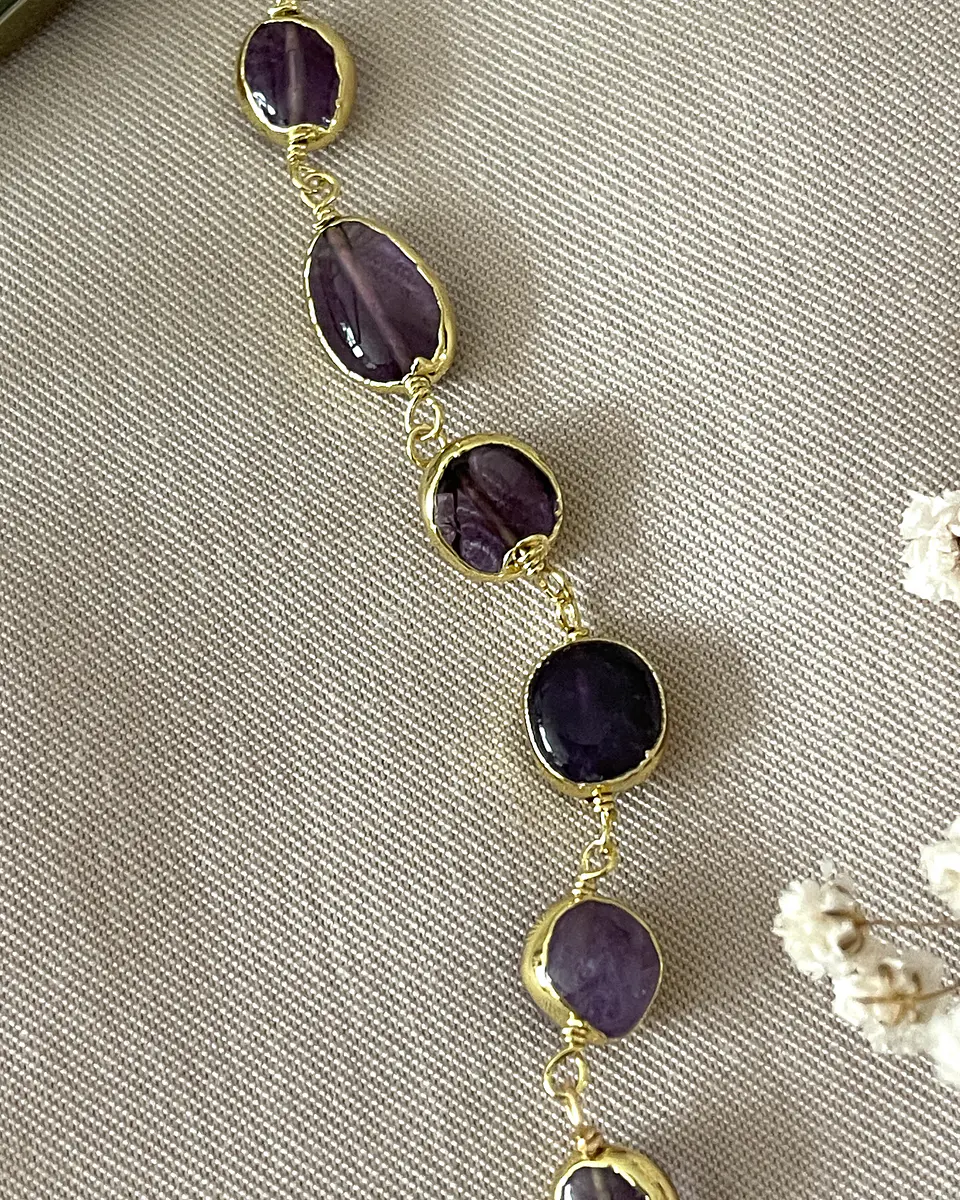 Collar Amatistas Pulidas Corazón Circones Gold 4