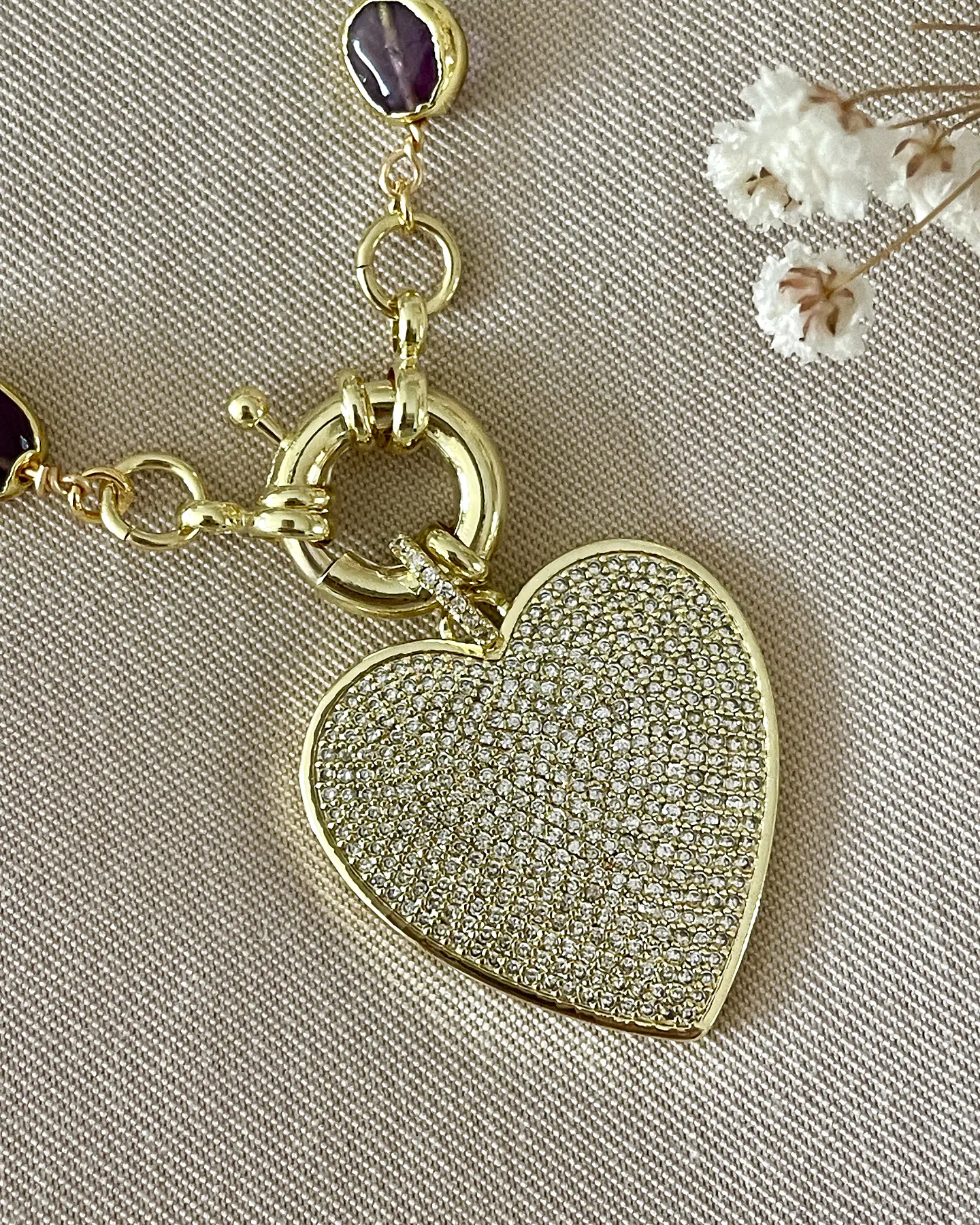 Collar Amatistas Pulidas Corazón Circones Gold 5