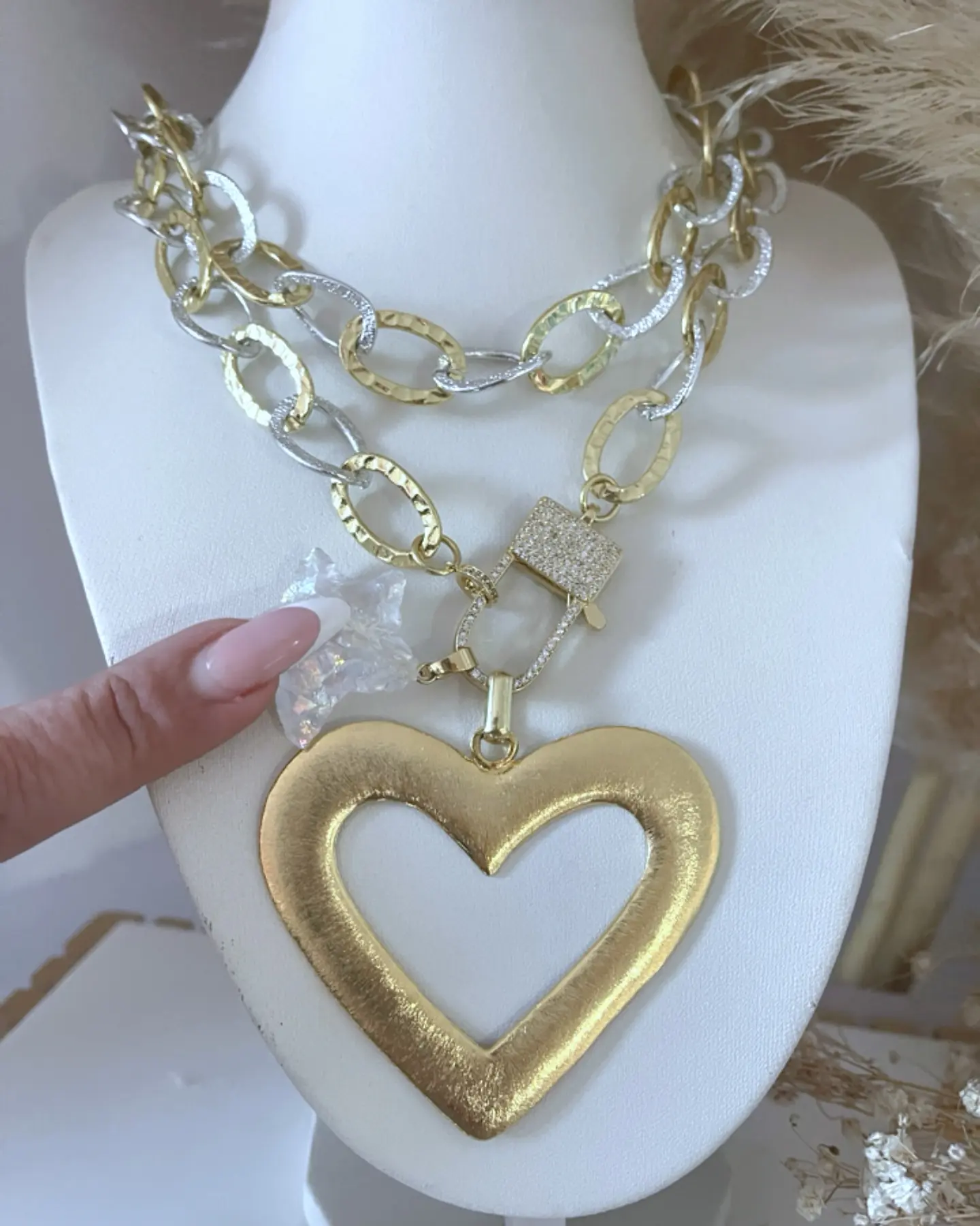 Collar XL  Maxi Corazón Chapado  Estrella cuarzo Tornasol Gold 4
