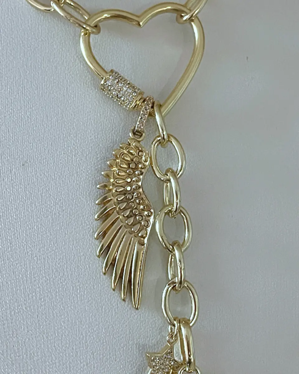 Collar XL Conector Corazón Llave Ala y Estella gold  4