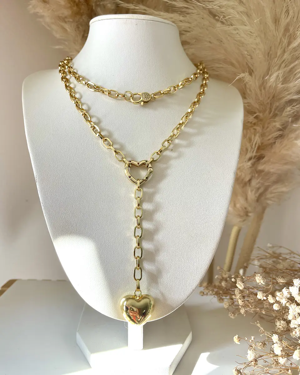 Collar XL Corazón Lariat con conector Gold  5