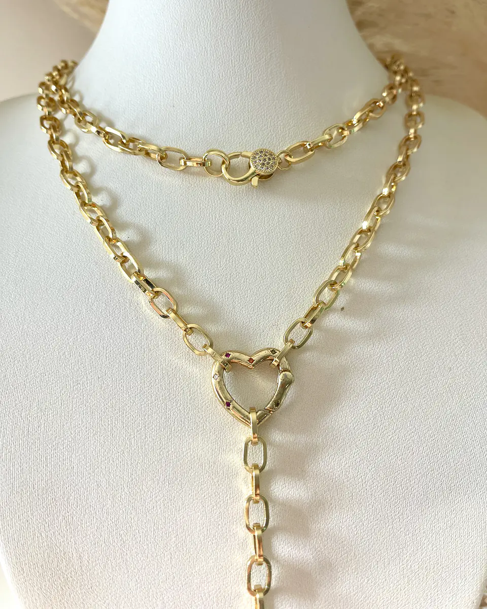 Collar XL Corazón Lariat con conector Gold  6