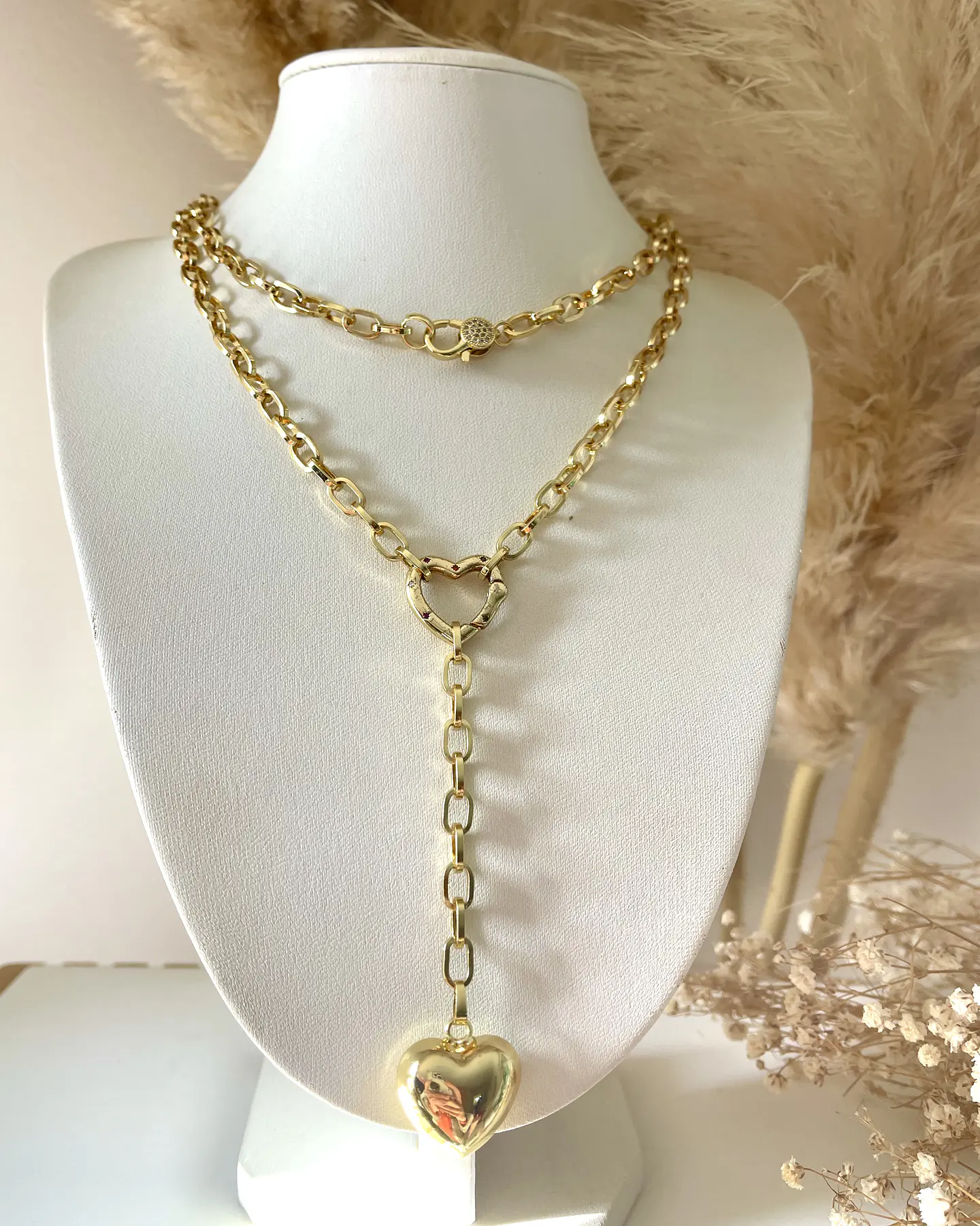 Collar XL Corazón Lariat con conector Gold  2