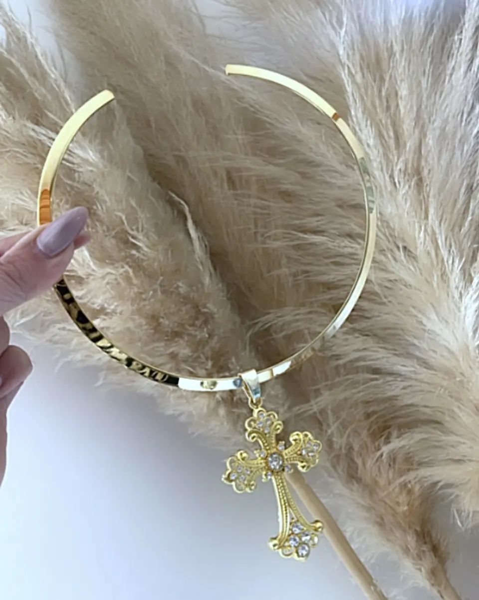 Collar Tiara Gruesa Maxi Cruz Gold 3