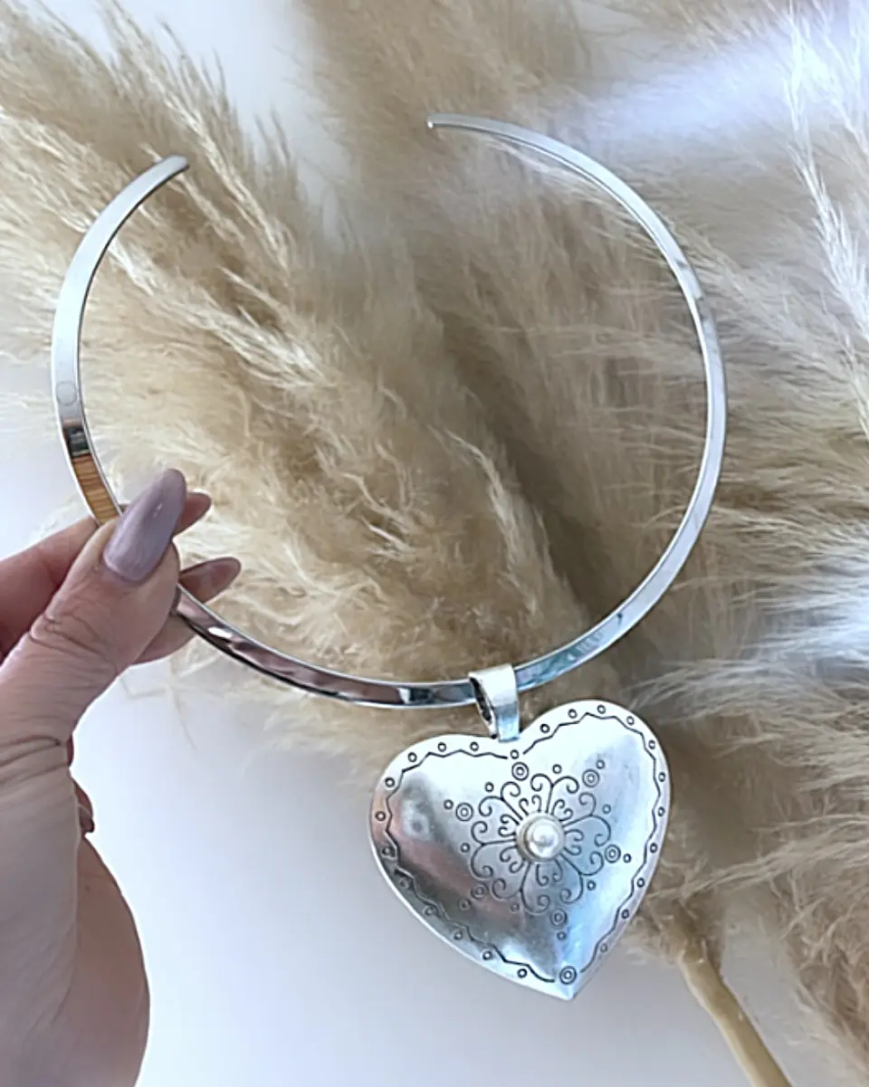Collar Tiara Gruesa Maxi Corazon Silver 3