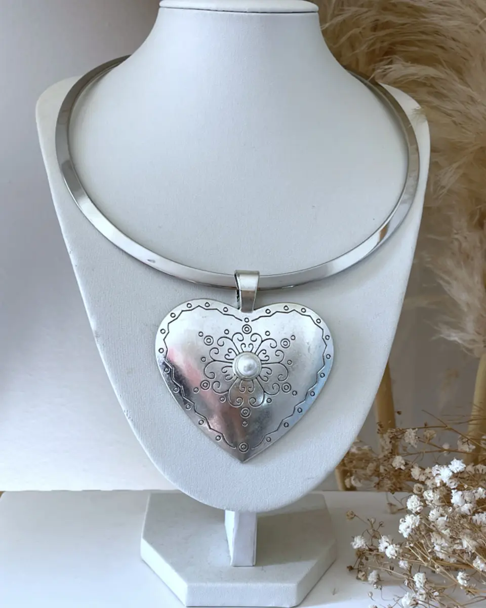 Collar Tiara Gruesa Maxi Corazon Silver 2