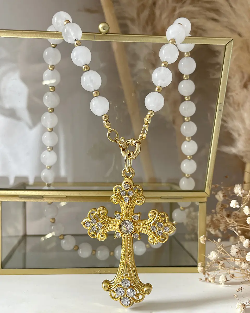Collar Maxi Cruz Cuarzo Blanco Gold 6
