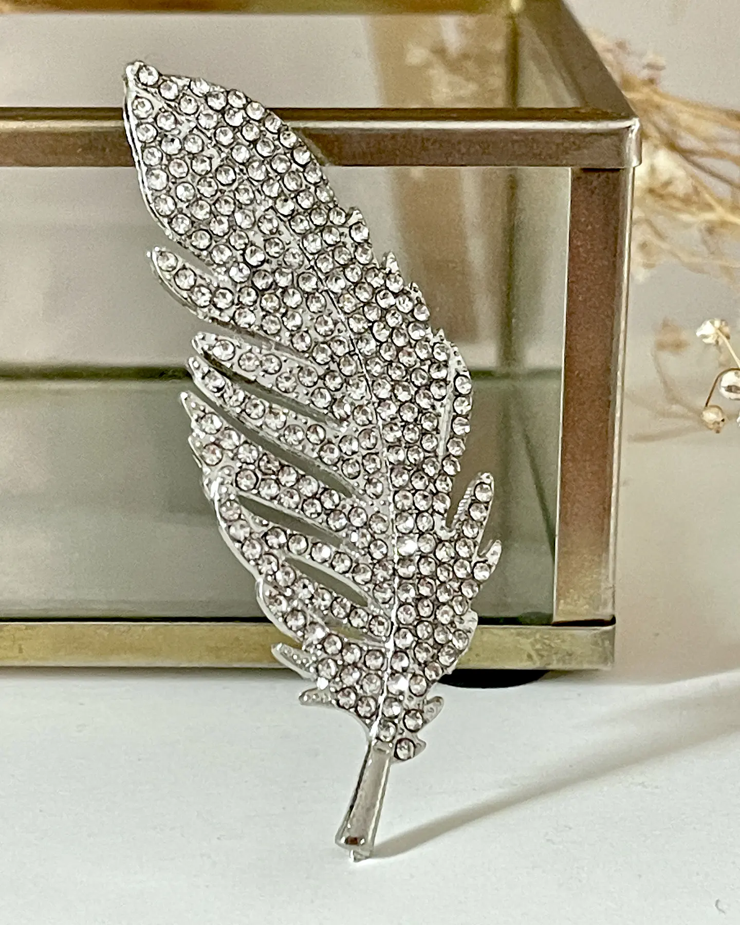 Broche Feather Strass Silver 3