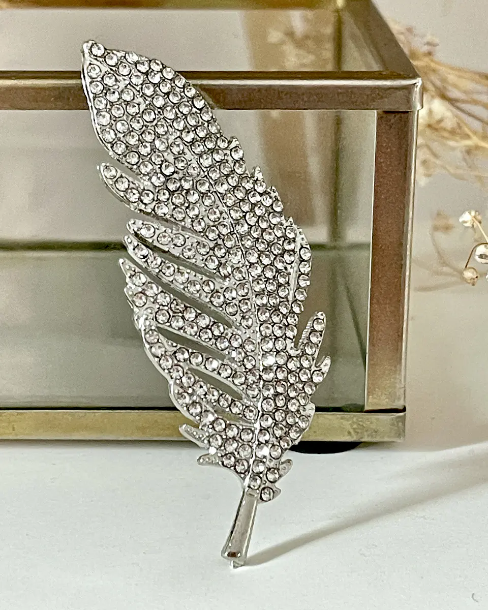 Broche Feather Strass Silver 3