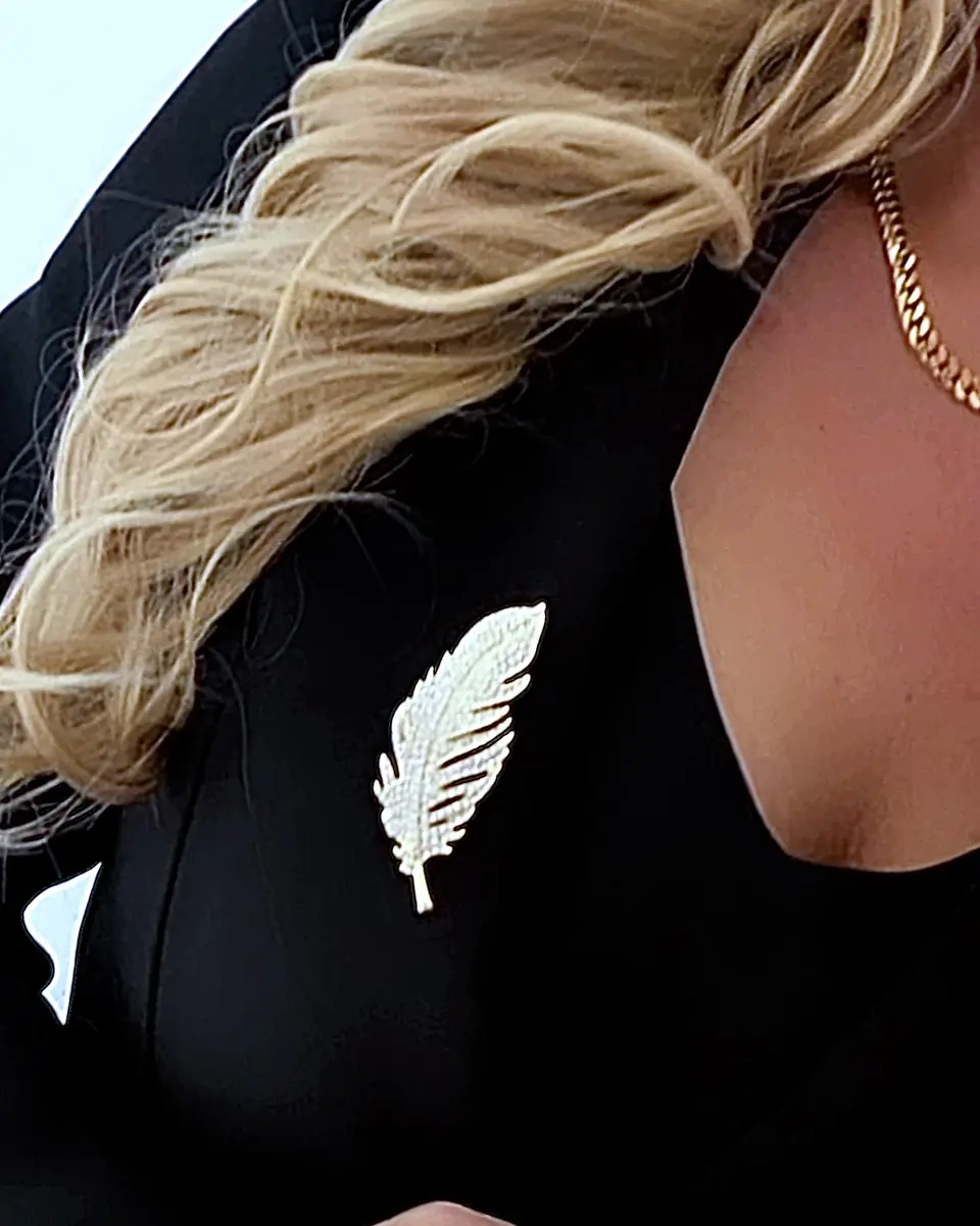Broche Feather Strass Gold 1