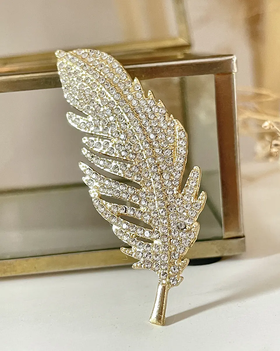 Broche Feather Strass Gold 5