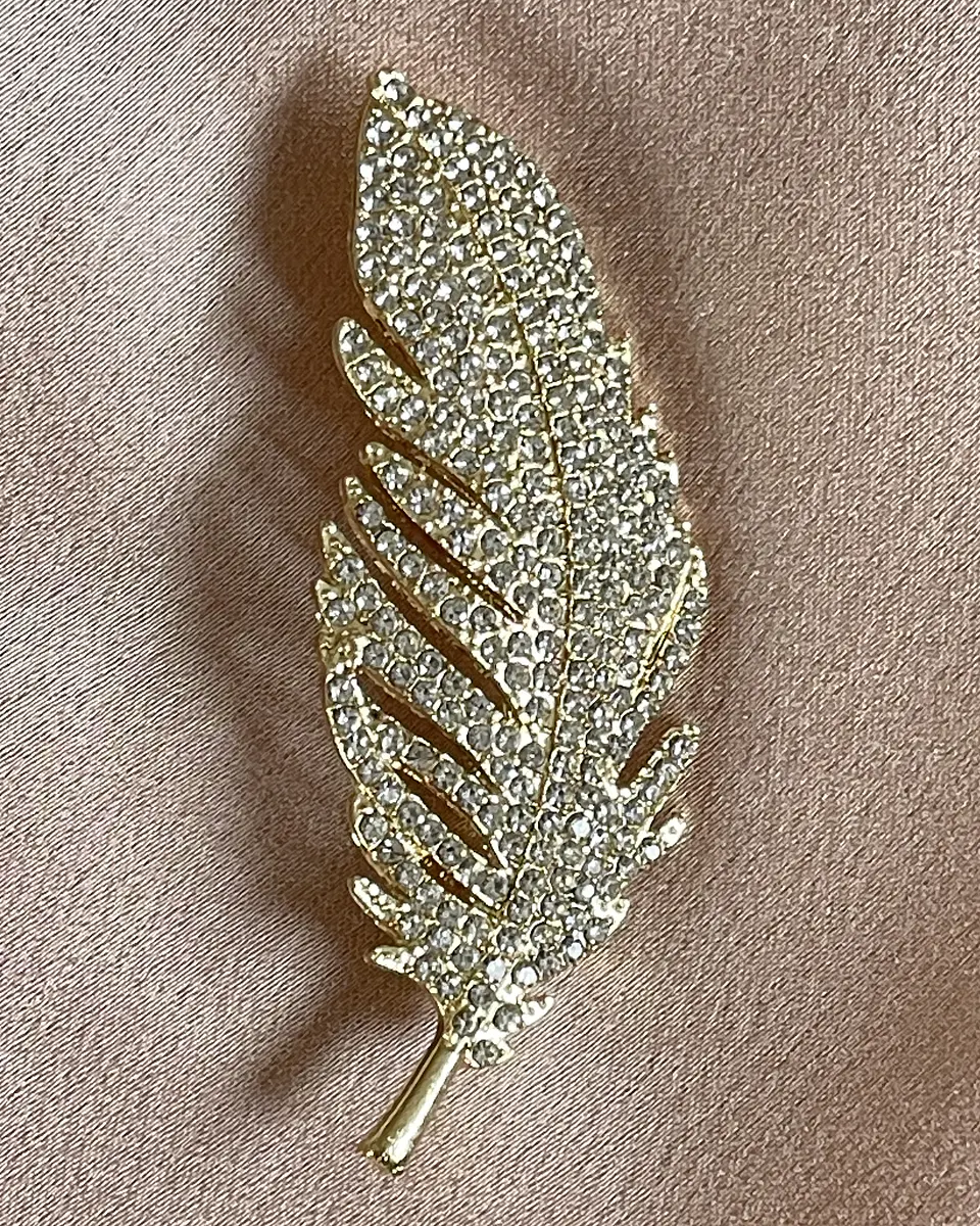 Broche Feather Strass Gold 3