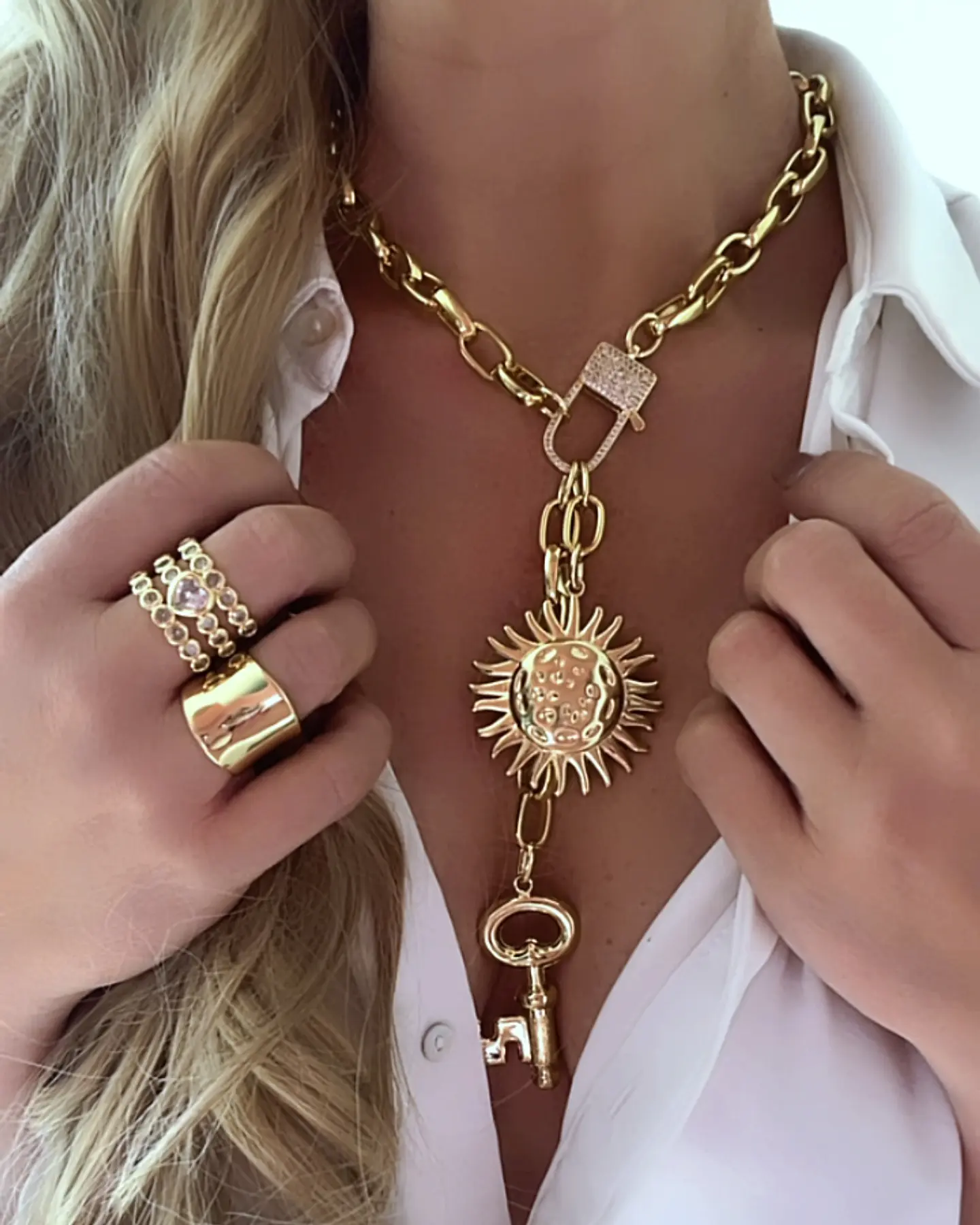 Collar Maxi Girasol y Llave broche Luxury Gold 10