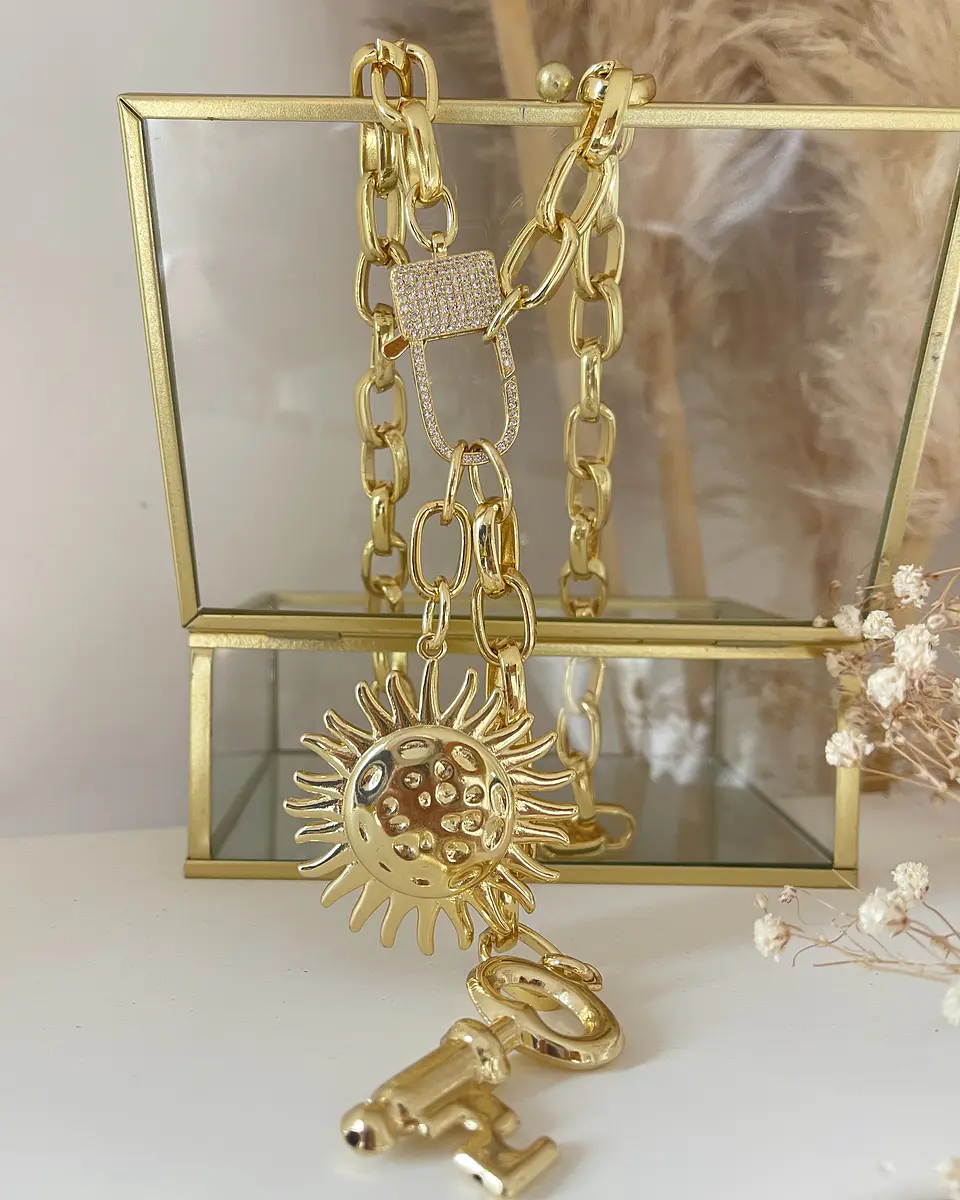 Collar Maxi Girasol y Llave broche Luxury Gold 5