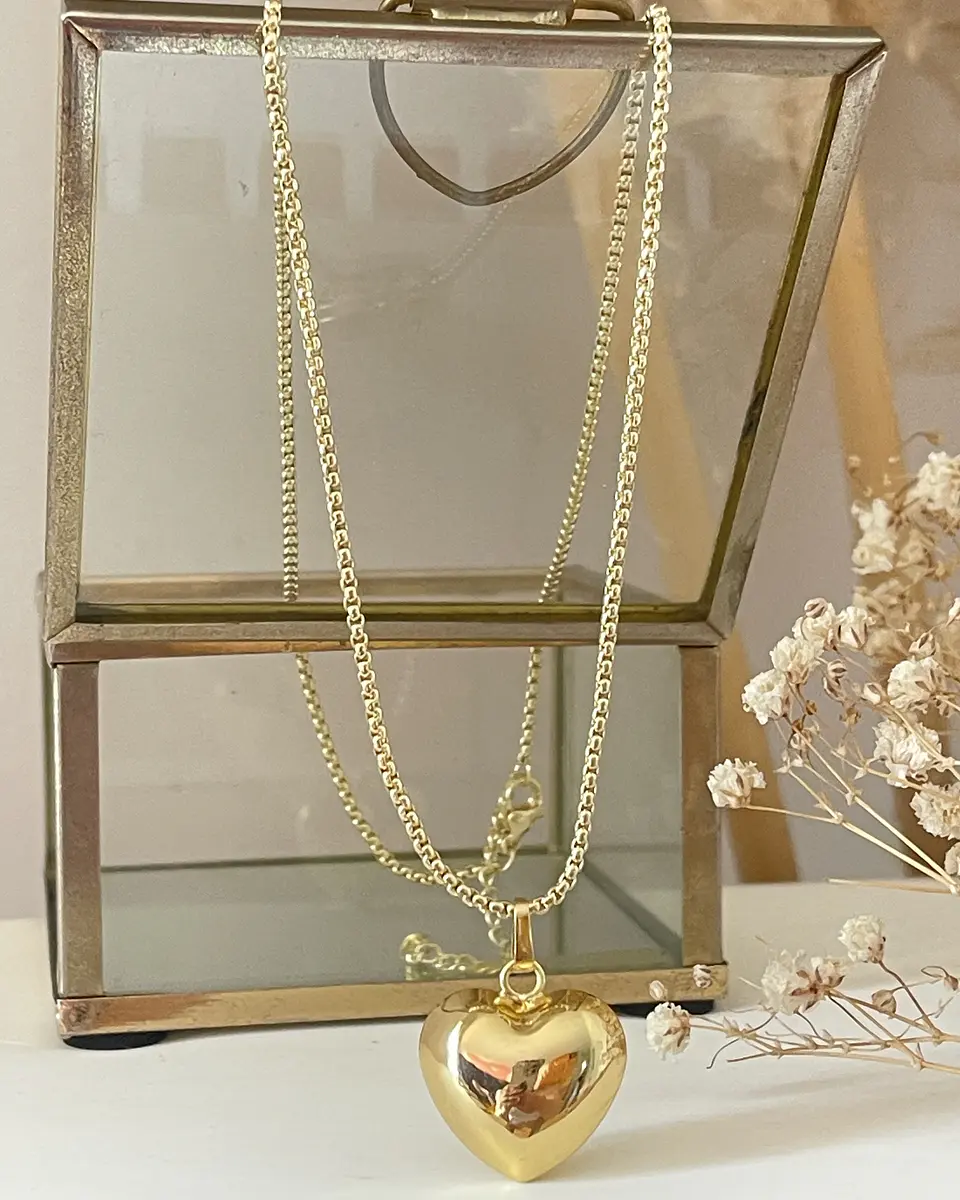 Collar Corazón Inflado Cadena Veneciana Gold 3
