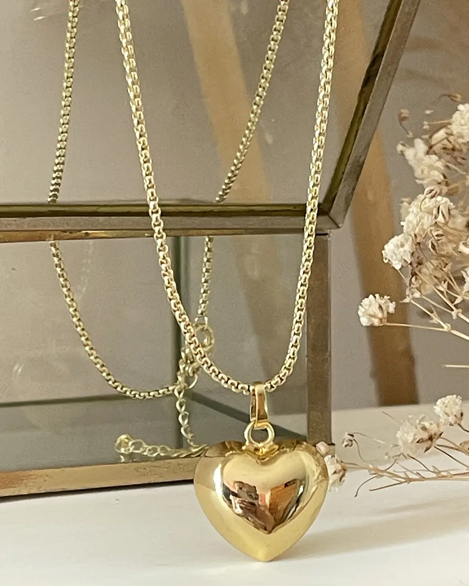 Collar Corazón Inflado Cadena Veneciana Gold 1