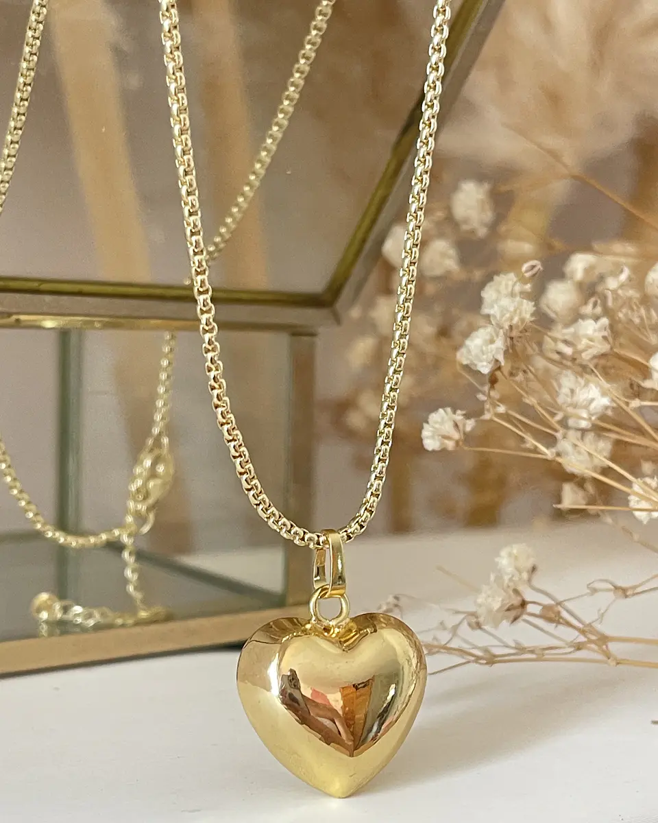 Collar Corazón Inflado Cadena Veneciana Gold 4