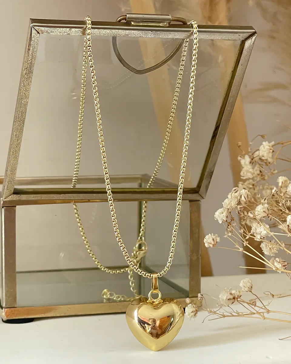 Collar Corazón Inflado Cadena Veneciana Gold 5
