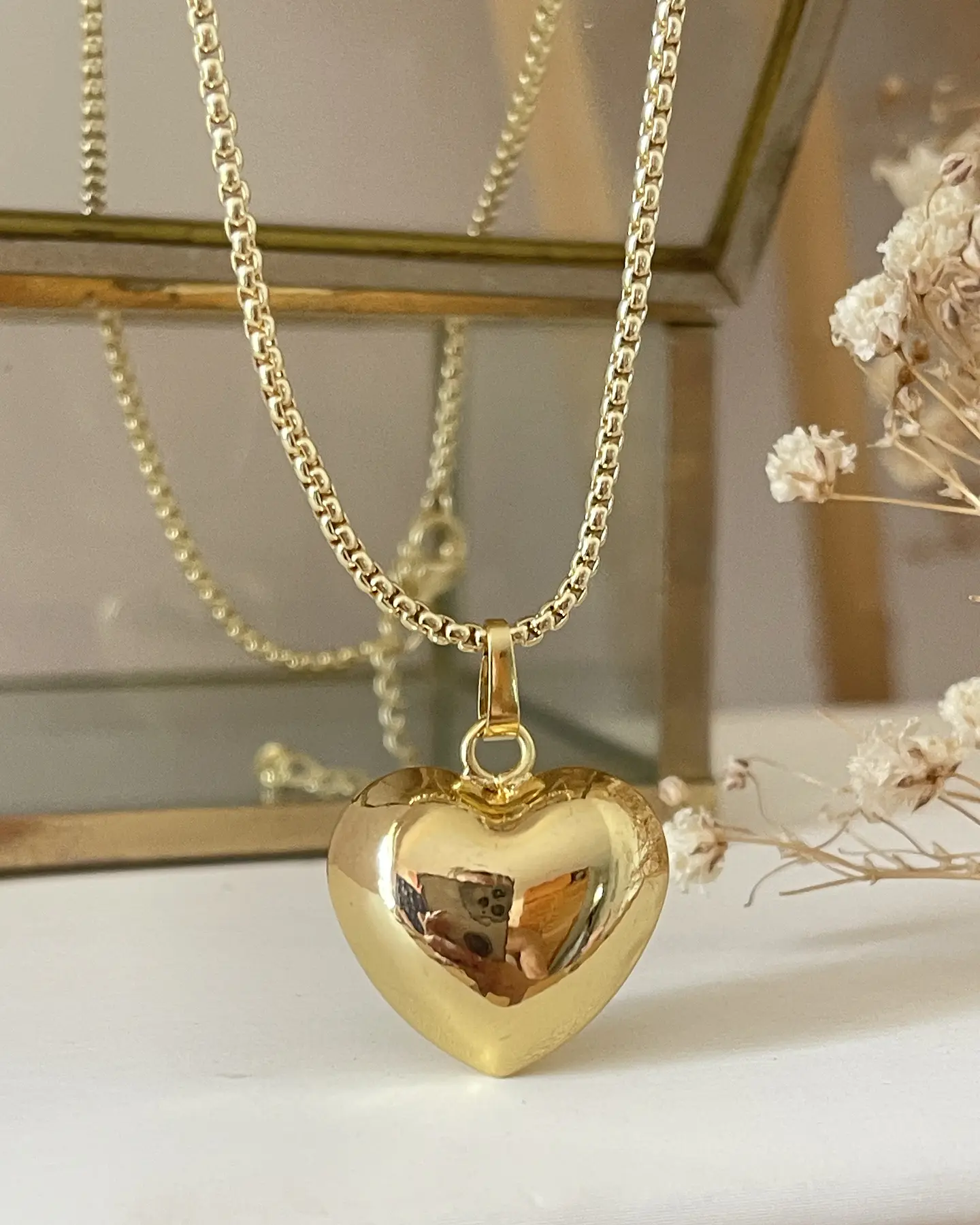 Collar Corazón Inflado Cadena Veneciana Gold 2