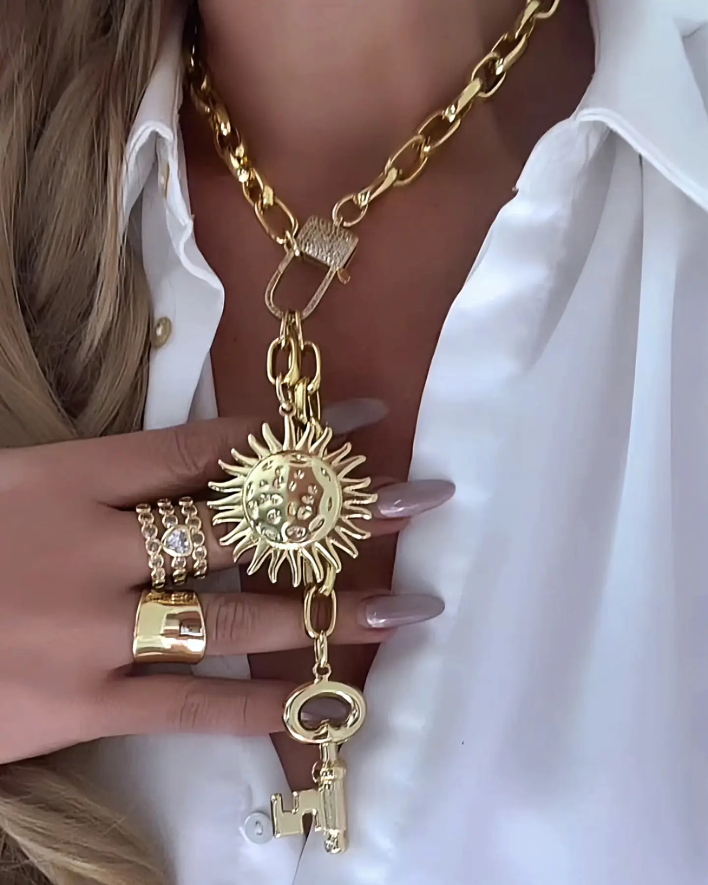 Collar Maxi Girasol y Llave broche Luxury Gold 1