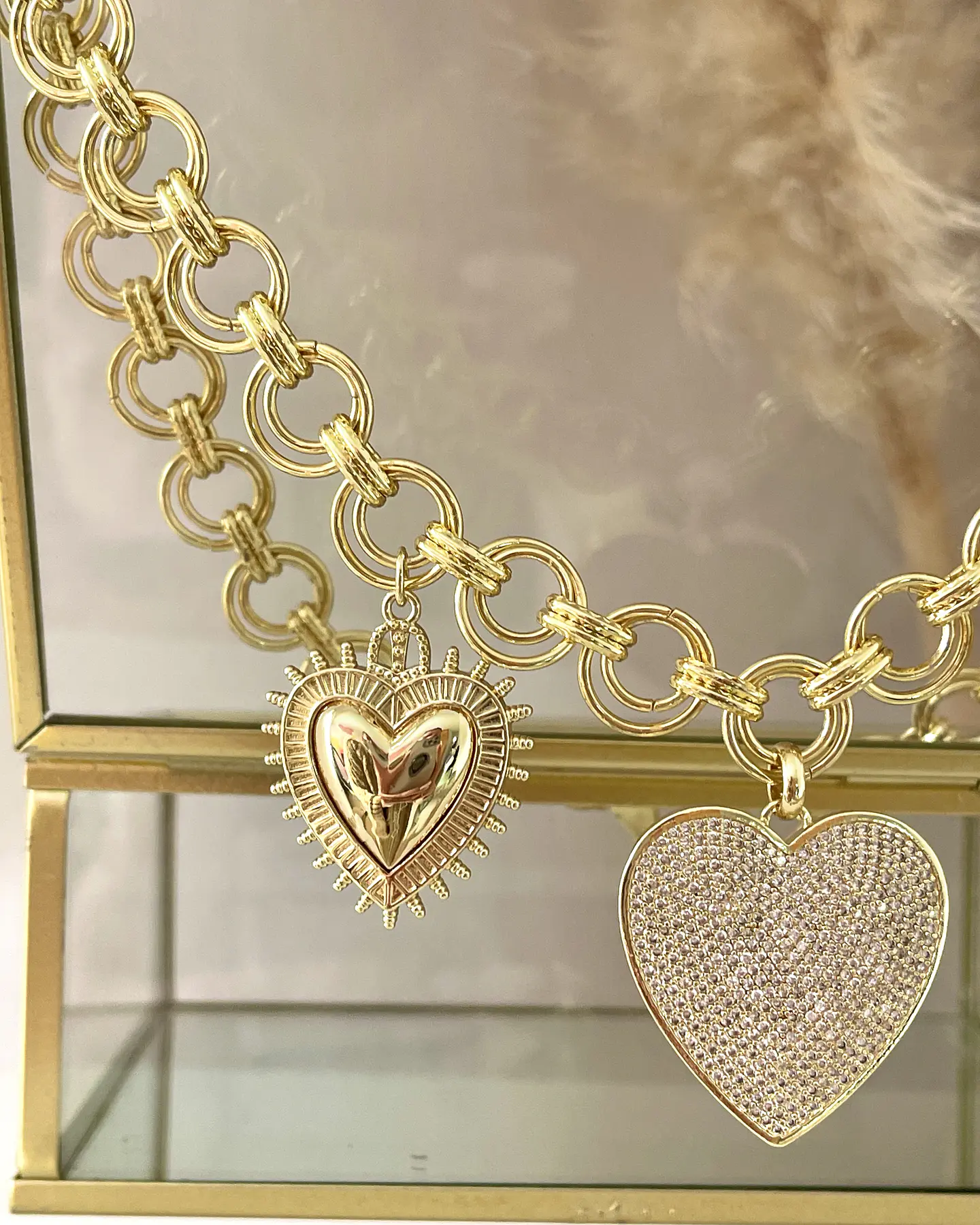 Collar Trío de Corazones Eslabones dobles Gold 5