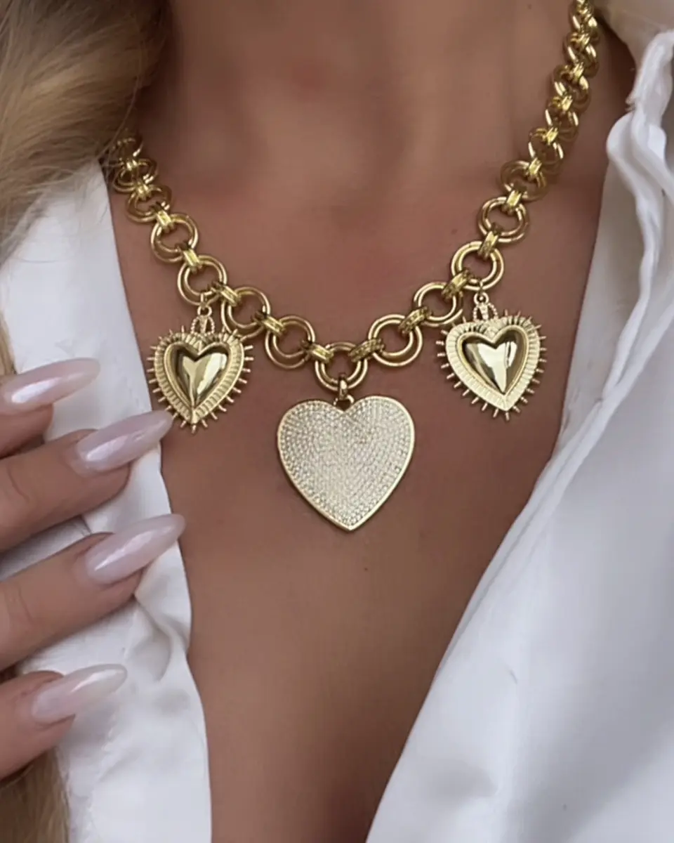 Collar Trío de Corazones Eslabones dobles Gold 6