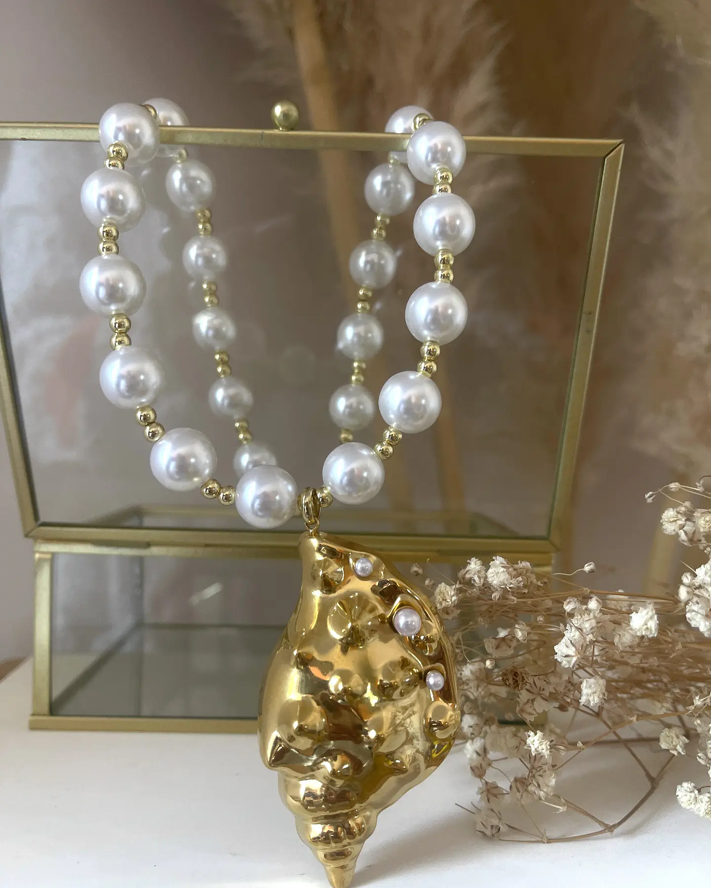 Collar Maxi Caracola Perlas Gold 4