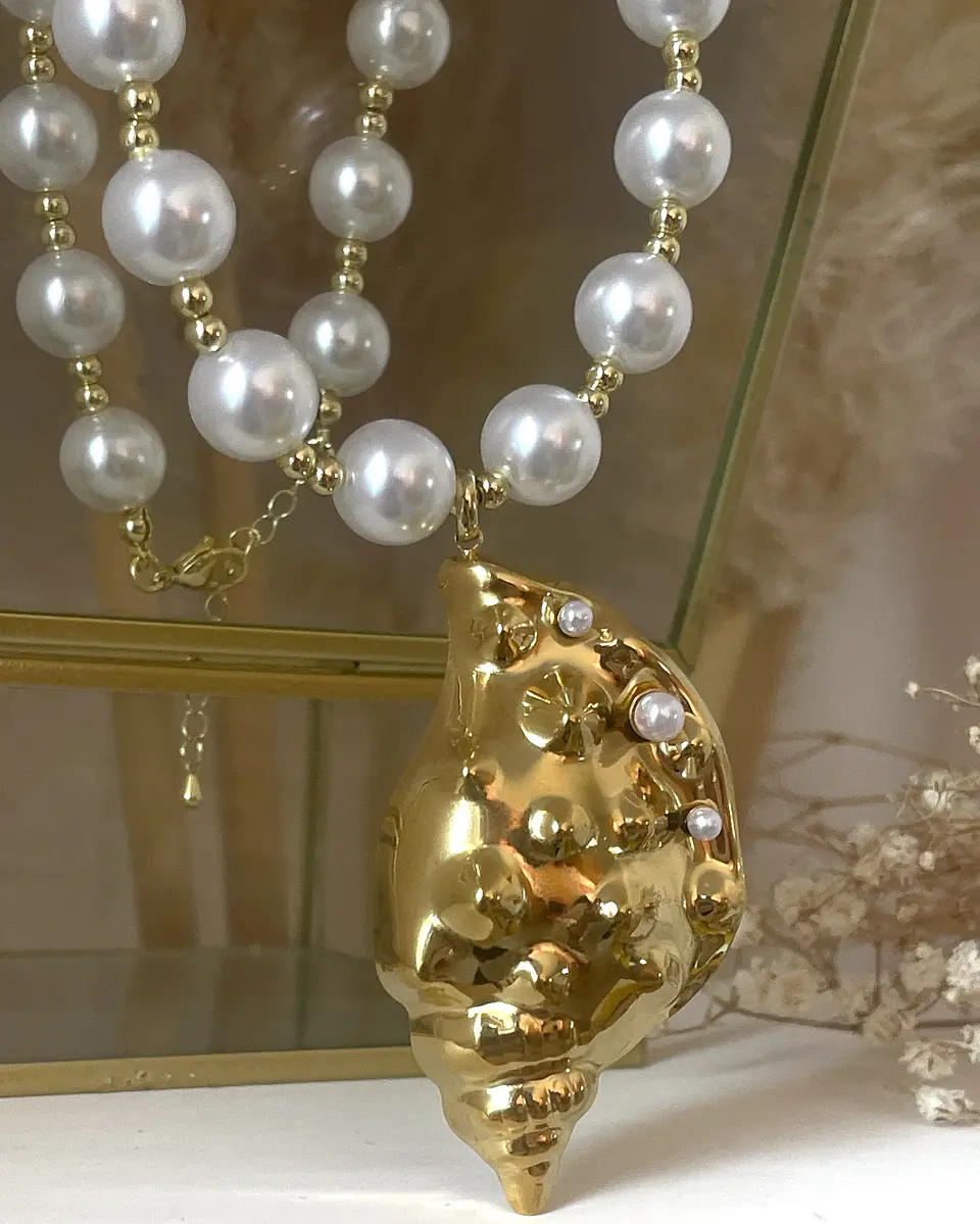 Collar Maxi Caracola Perlas Gold 6