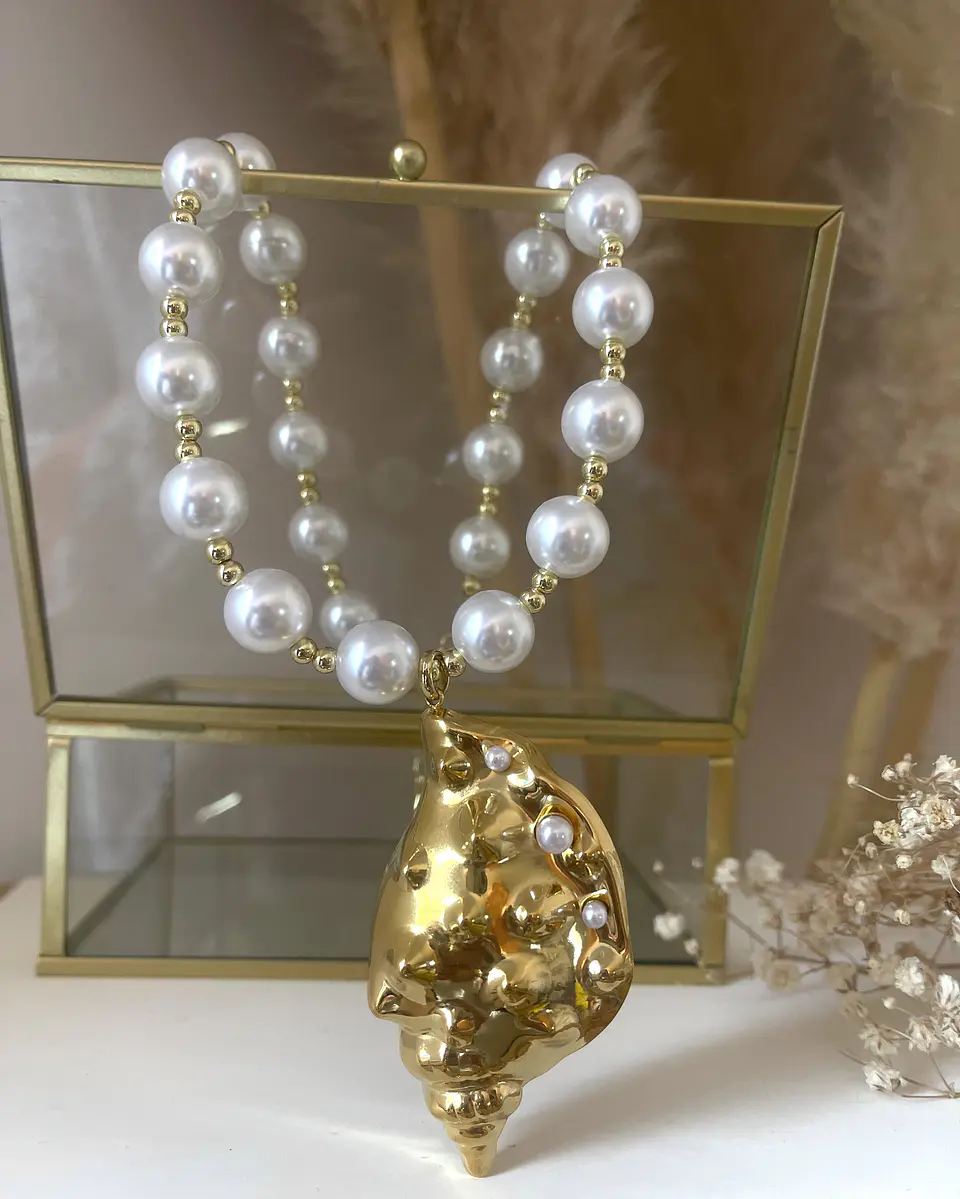 Collar Maxi Caracola Perlas Gold 7