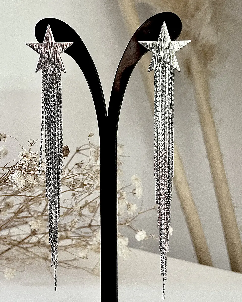 Aros Estrella Cascada Flecos Silver 4