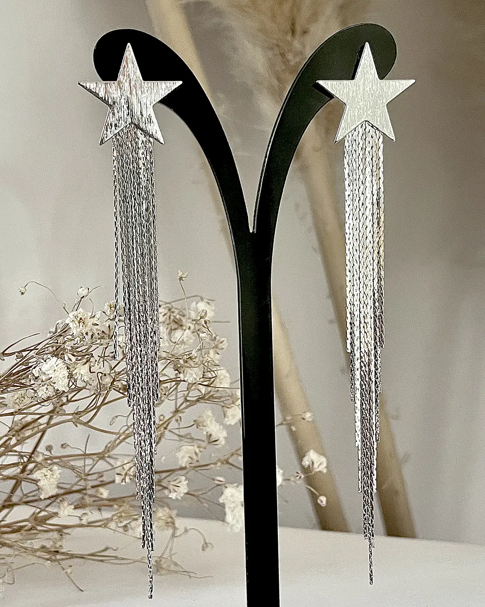 Aros Estrella Cascada Flecos Silver 6