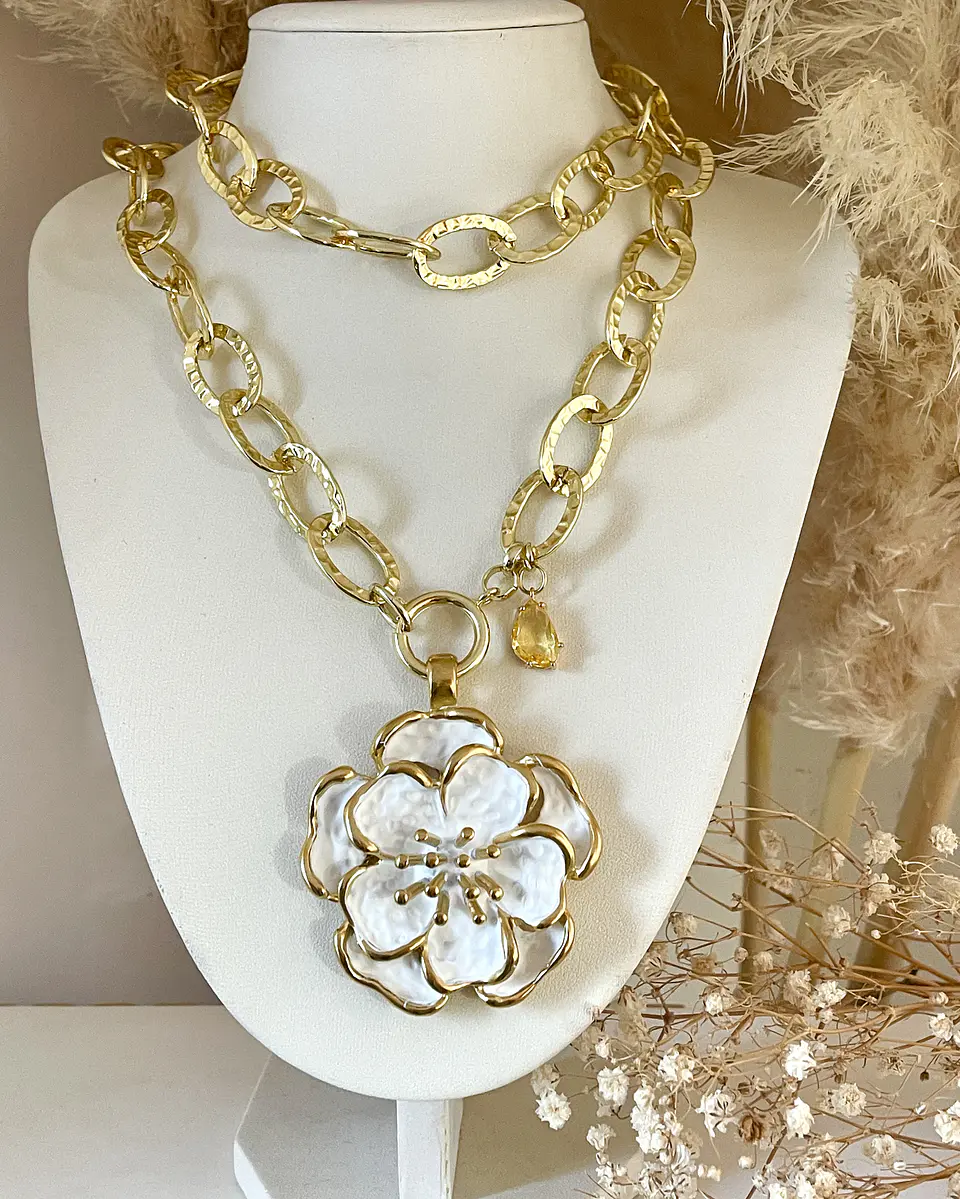 Collar XL Maxi Camelia White Esmaltada Gold  8