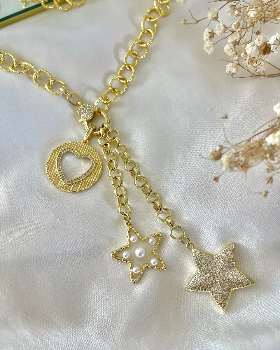 Collar XL Estrellas Corazón Multidije Gold 4