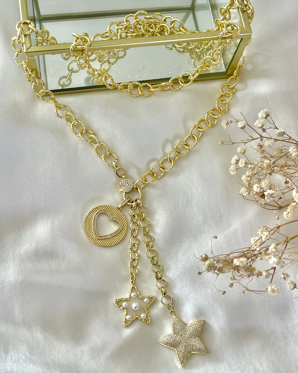Collar XL Estrellas Corazón Multidije Gold 2