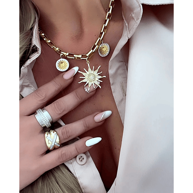 Collar Trío de Soles Eslabones rectangulares Gold