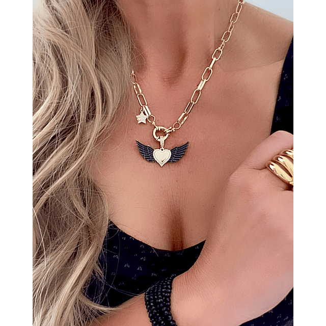 Collar Corazón Alado Black Gold