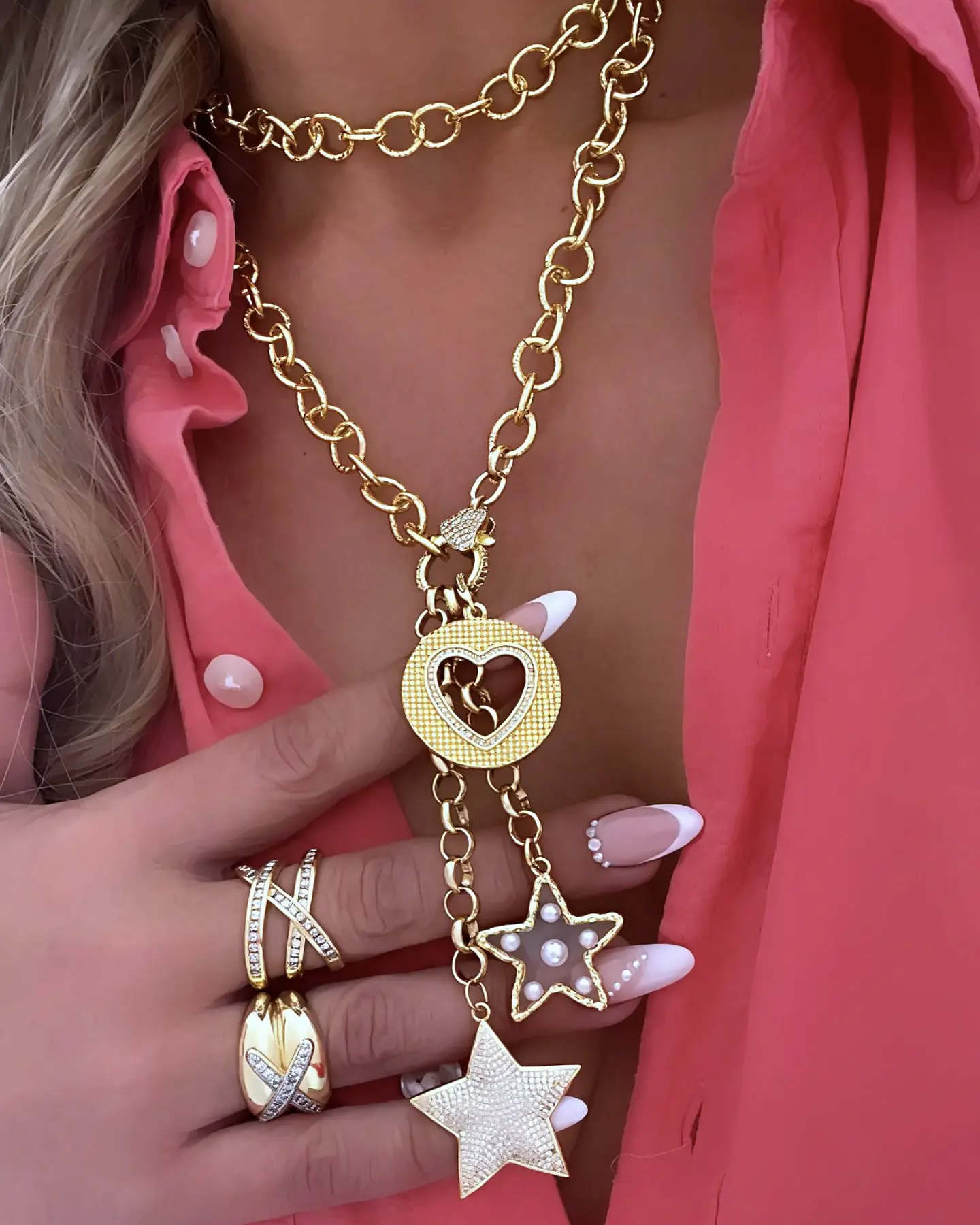 Collar XL Estrellas Corazón Multidije Gold 1